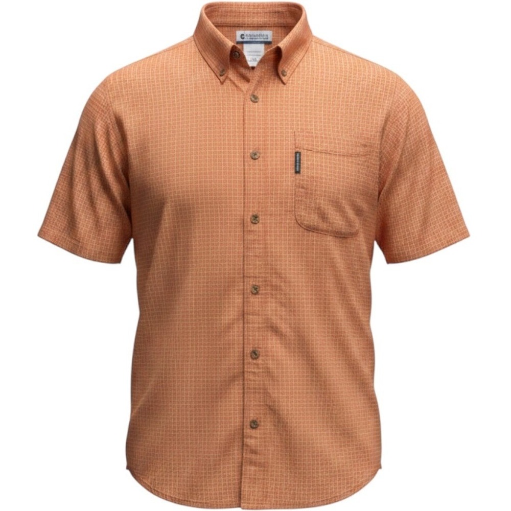 Columbia Mens XL Short Sleeve Button Down Shirt Orange Micro Check Plaid Outdoor
